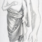 studio panneggio per per la scena del Battesimo nel pannello della Redenzione. Disegno a matita su cartoncino, 1987, cm 50 x 70
